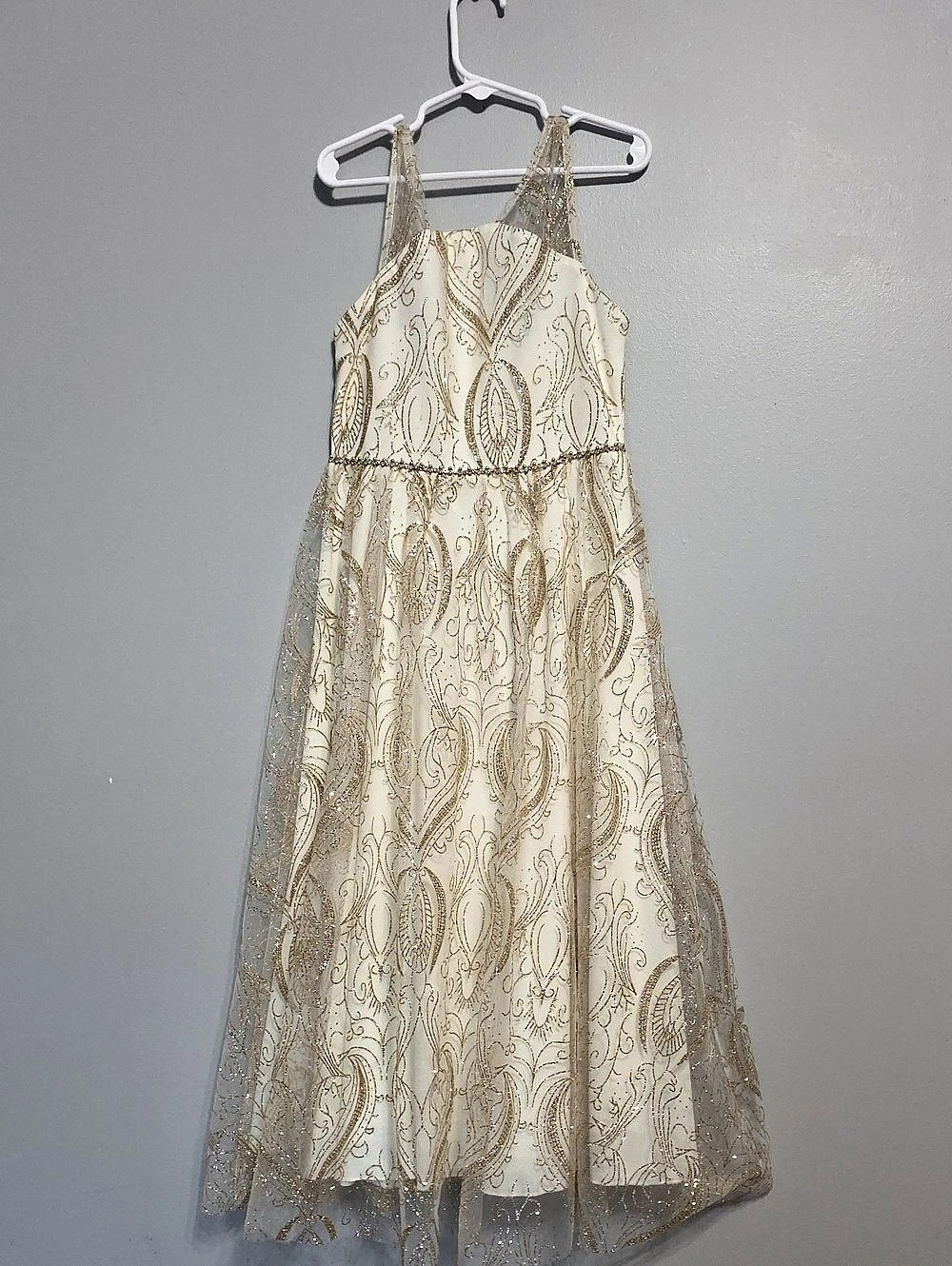 TWEEN DIVA Paisley Maxi Dress in White & Gold Size 7 Like New
